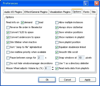the options dialog