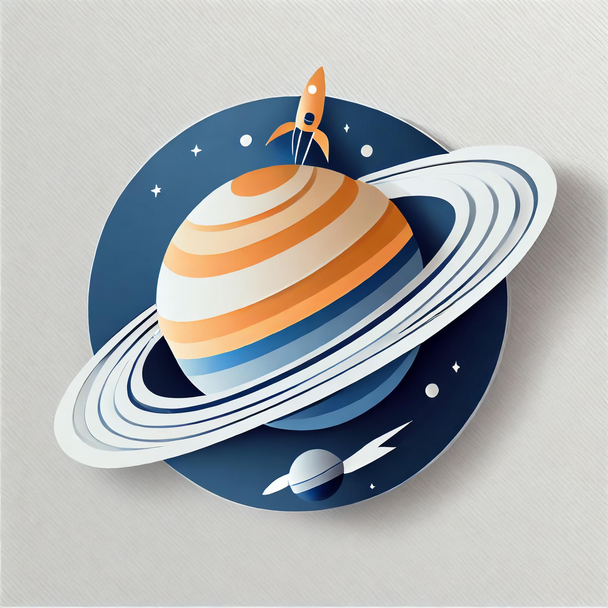 logo showing the planet Saturn orbited by a rocket